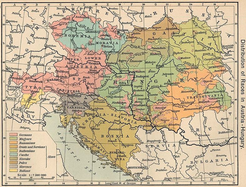 "Распределение рас в Австро-Венгрии" из исторического атласа Уильяма Р. Шепарда, 1911