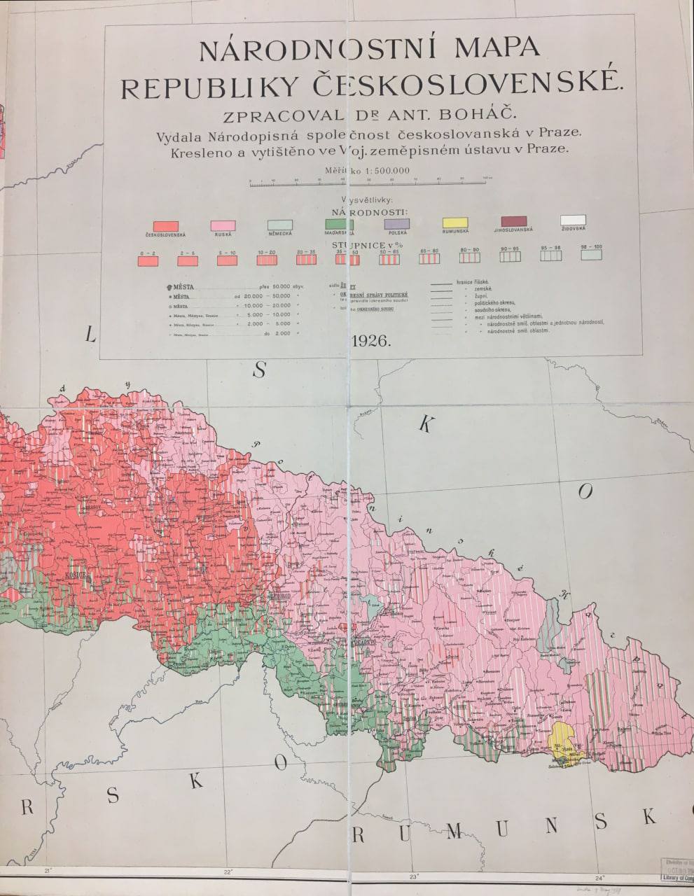 Архивная Карта народов Чехословакии 1926 года (Подкарпатская Русь, Пряшевская Русь) Составил: Антонін Богач.